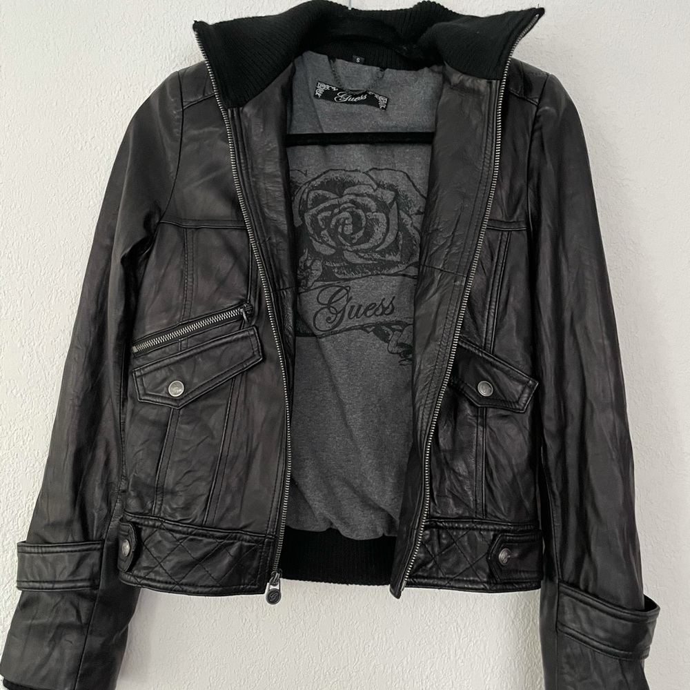 Guess Genuine Leather Hoodie Jacket